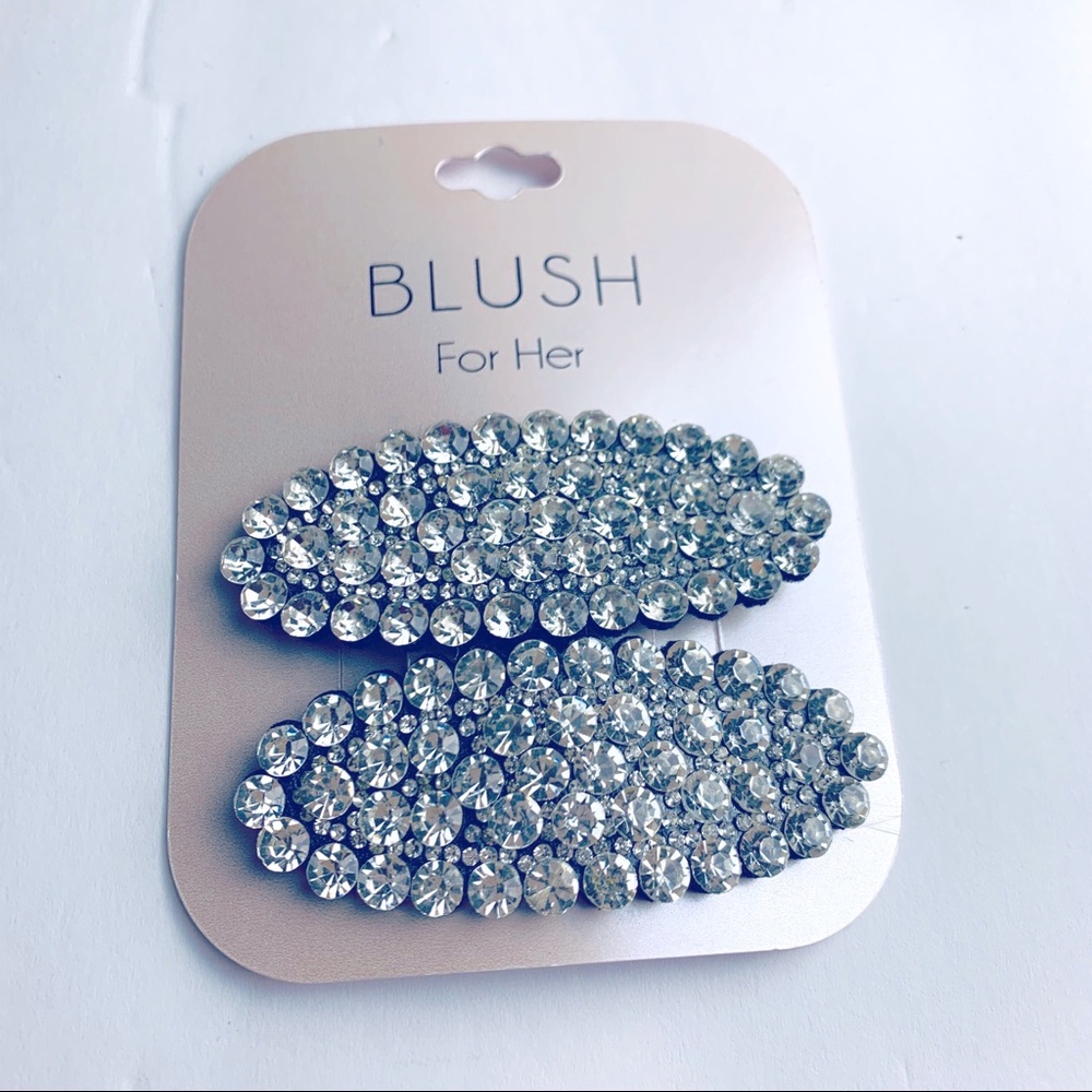 Blush for Her Silver Rhinestone 3” Barrettes.